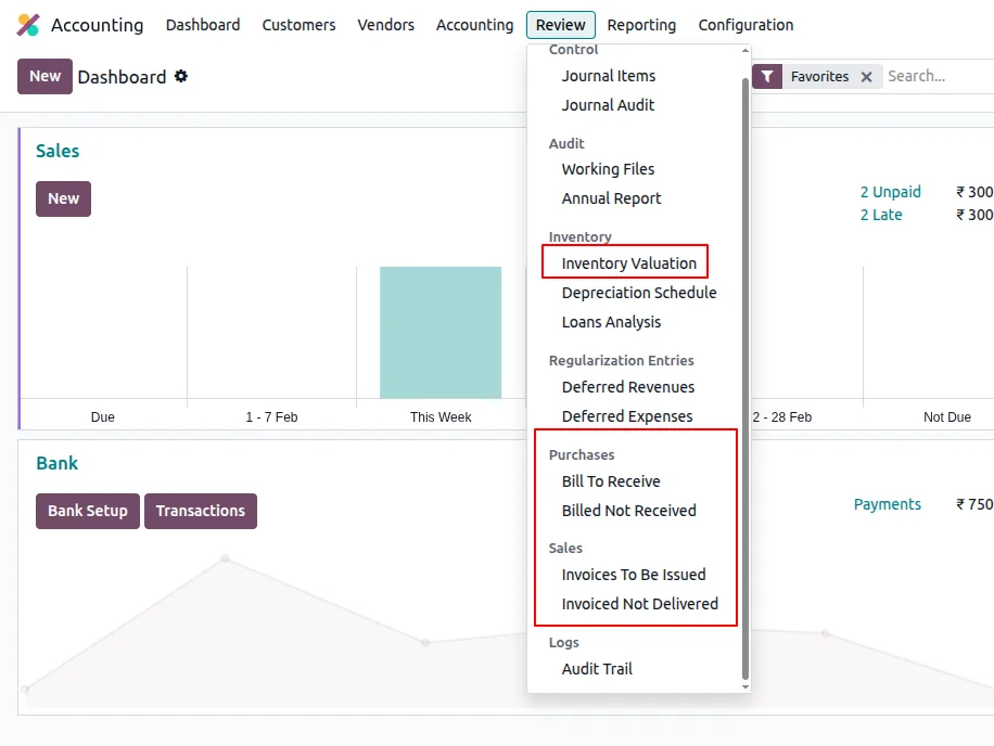 Odoo 19 – New Review Menu in Accounting 