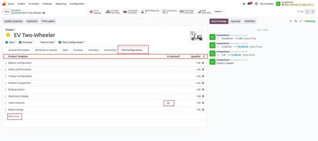 CPQ Configuration Tab in Odoo