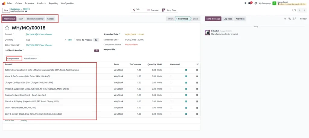 Confirm the sale order and manufacture the product
