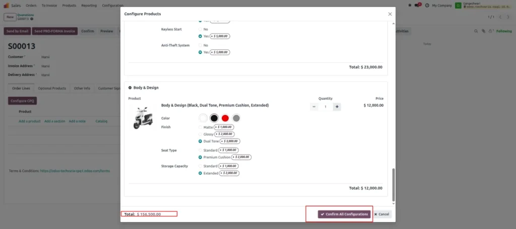 Final Price and Confirm the configuration in Odoo